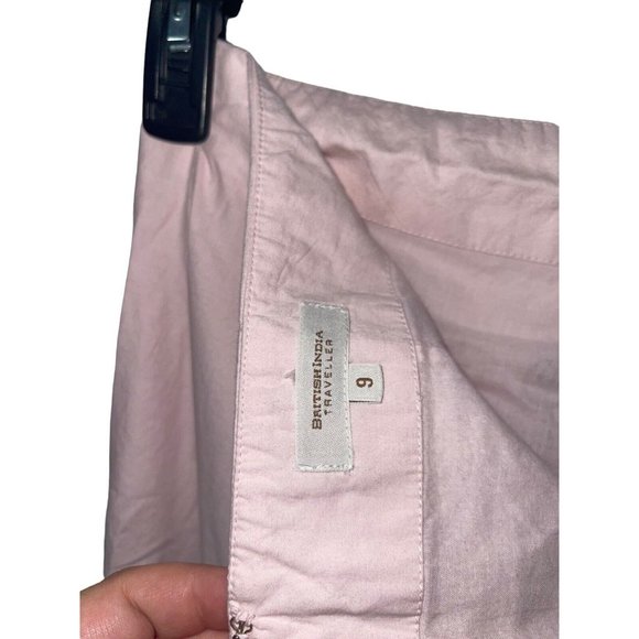 BRITISH INDIA TRAVELLER A-Line Midi Skirt Pink Black Size 9 100% Cotton - Picture 7 of 13